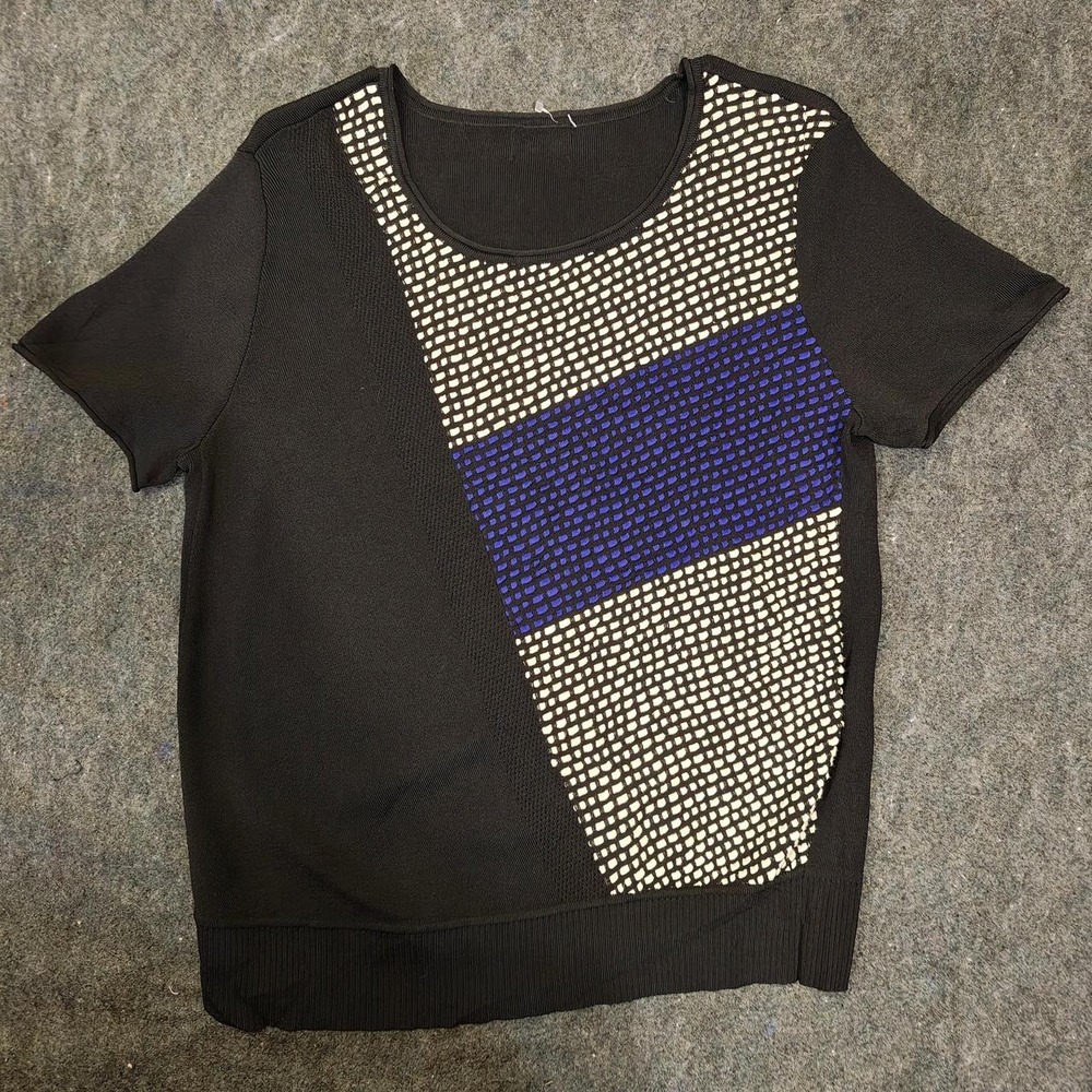 Simply Vera Vera Wang Womens Medium Short Sleeve Sweater Blue Black Colorblock M